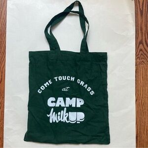 Camp Milkup Green Tote Bag with White Graphic